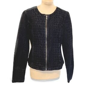 Express Black Textured Jacquard Zip Front Cotton Denim Jacket Womens Small‎